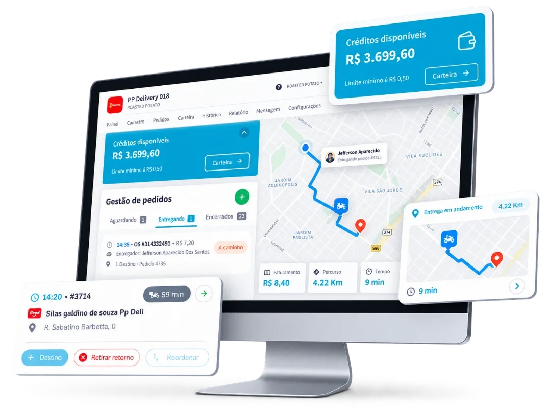 Painel de gestão de entregas da PP Delivery